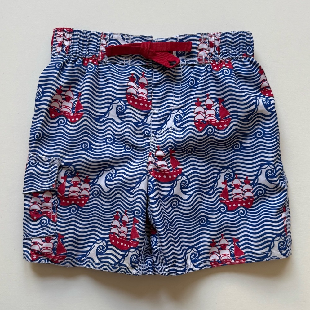 L.L. Bean Boys Blue and Red Nautical Swim Shorts - Size 2T